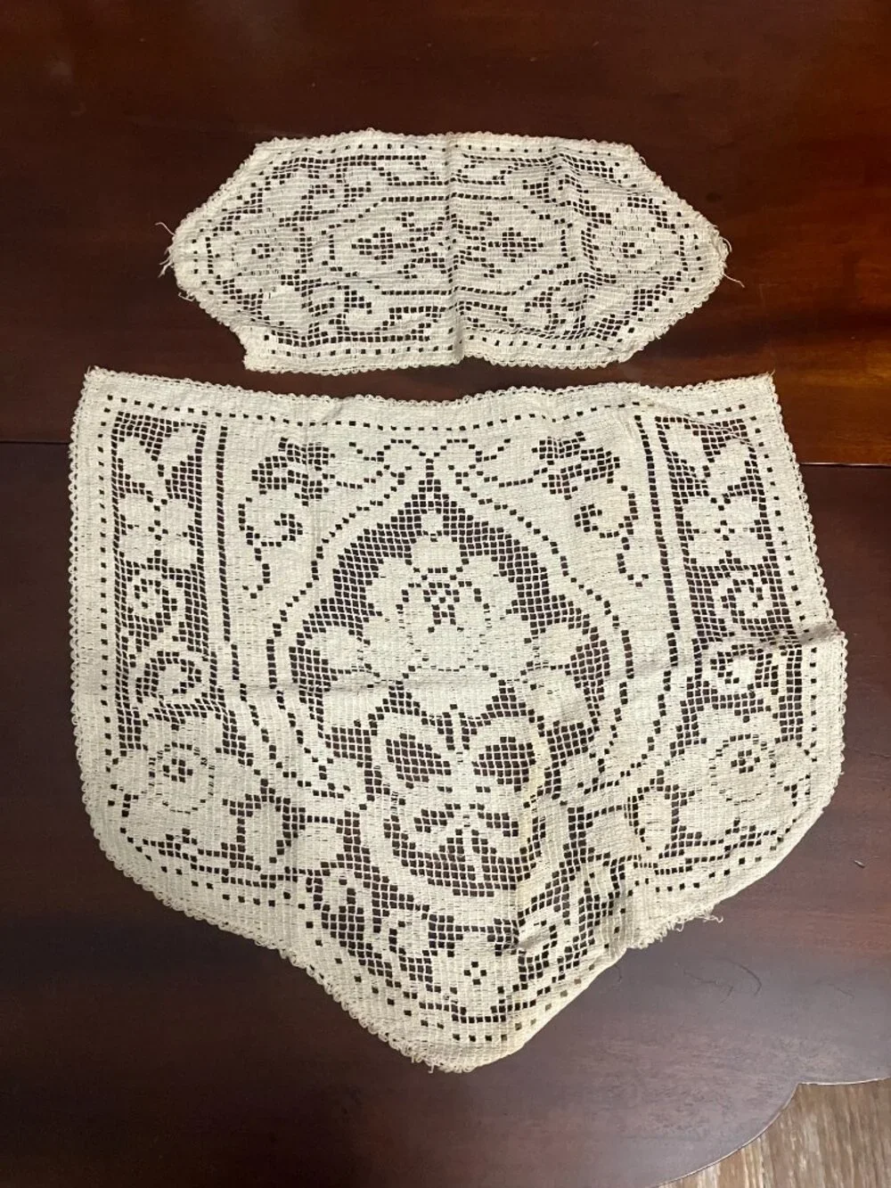 Set of 2 Vintage Filet Crochet Floral Lace Doilies